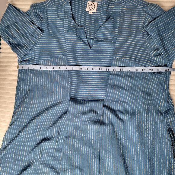M Square Neetu Malik Blue Striped Cotton Dress Size 1 Shift Midi  Boho Lagenlook - Picture 5 of 9
